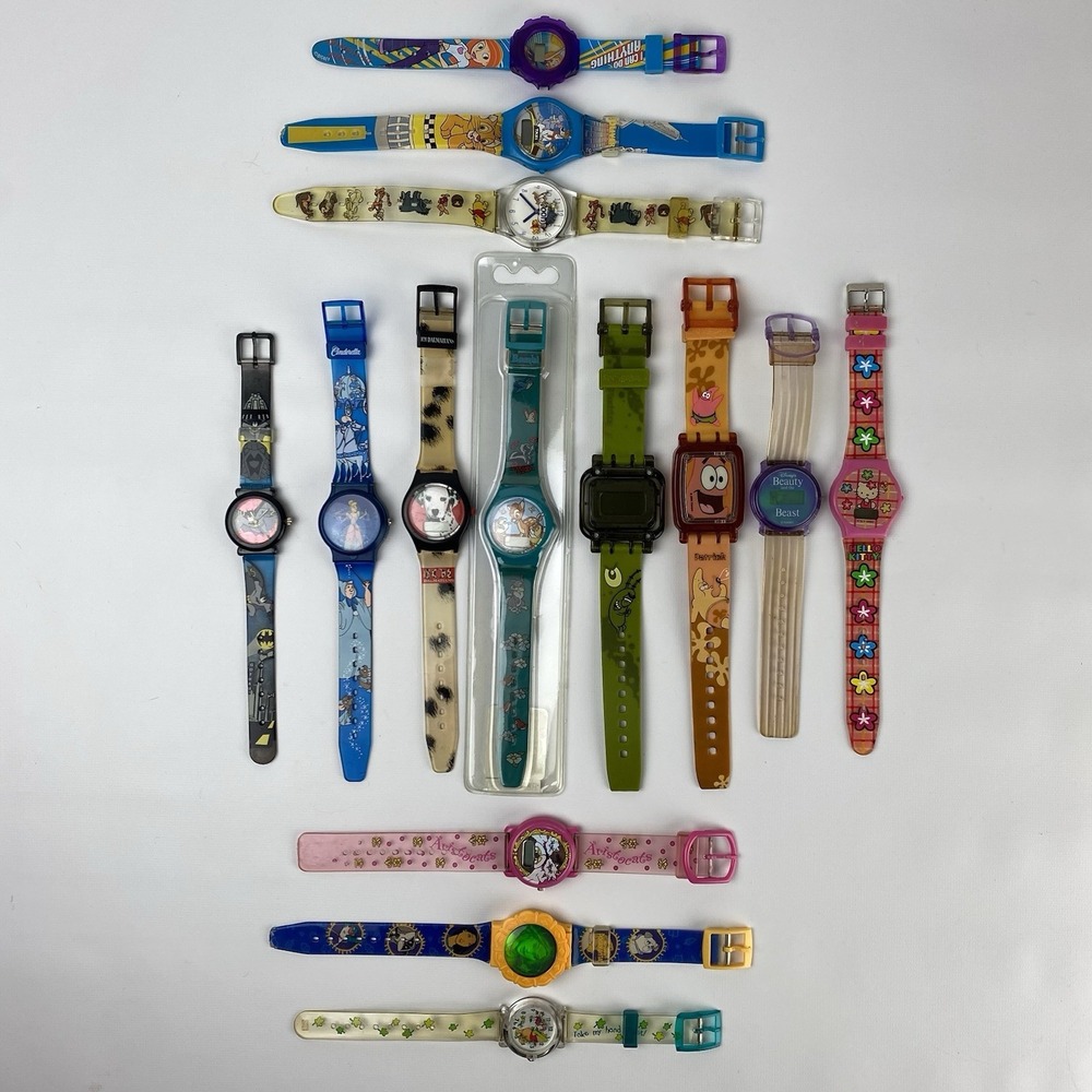Vintage Disney DC Comics SpongeBob Hello Kitty Plastic Watch Lot of 14 Cartoons